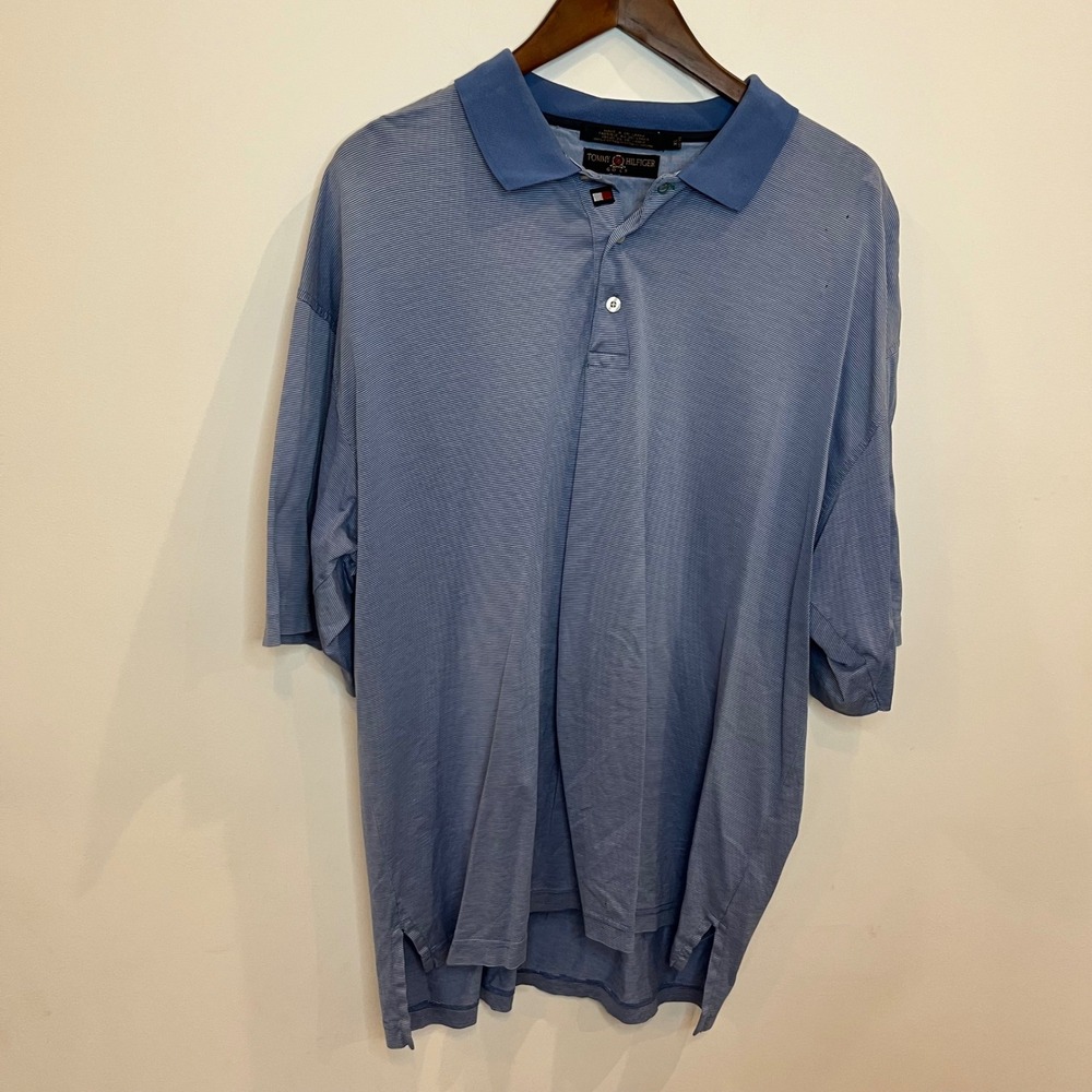 Tommy Hilfiger Golf Polo Shirt Mens XL Blue White Striped Short Sleeve Cotton